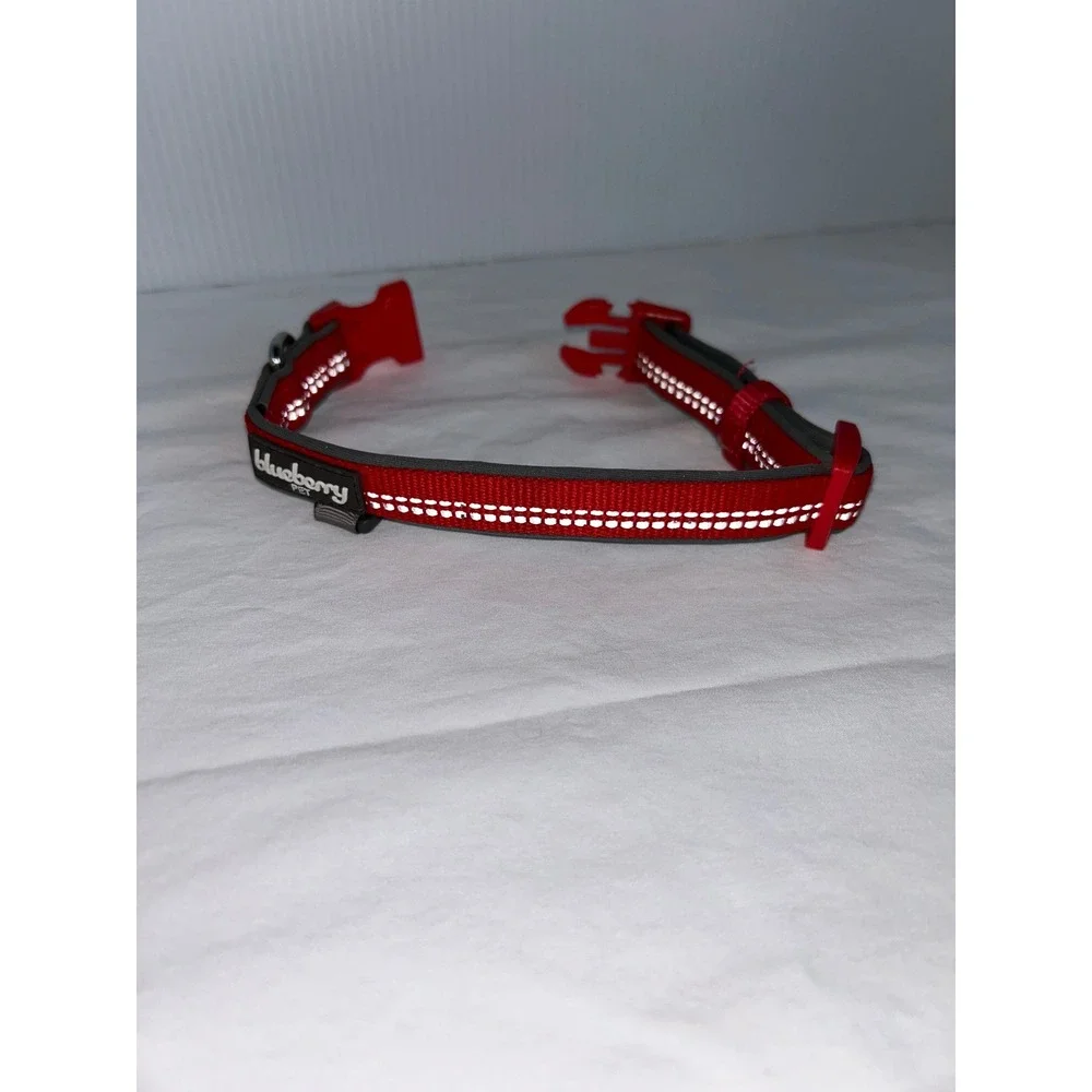 Blueberry‎ Pet Red Adjustable Dog Collar Sz S 3/4 wide Reflective 3M Thread